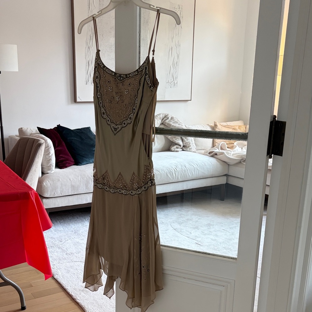 Elegant Olive Green Beaded Dress
